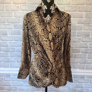 Harper Wren Long Sleeve Blouse Shirt Womens Small Snake Print Cross Front NWT
